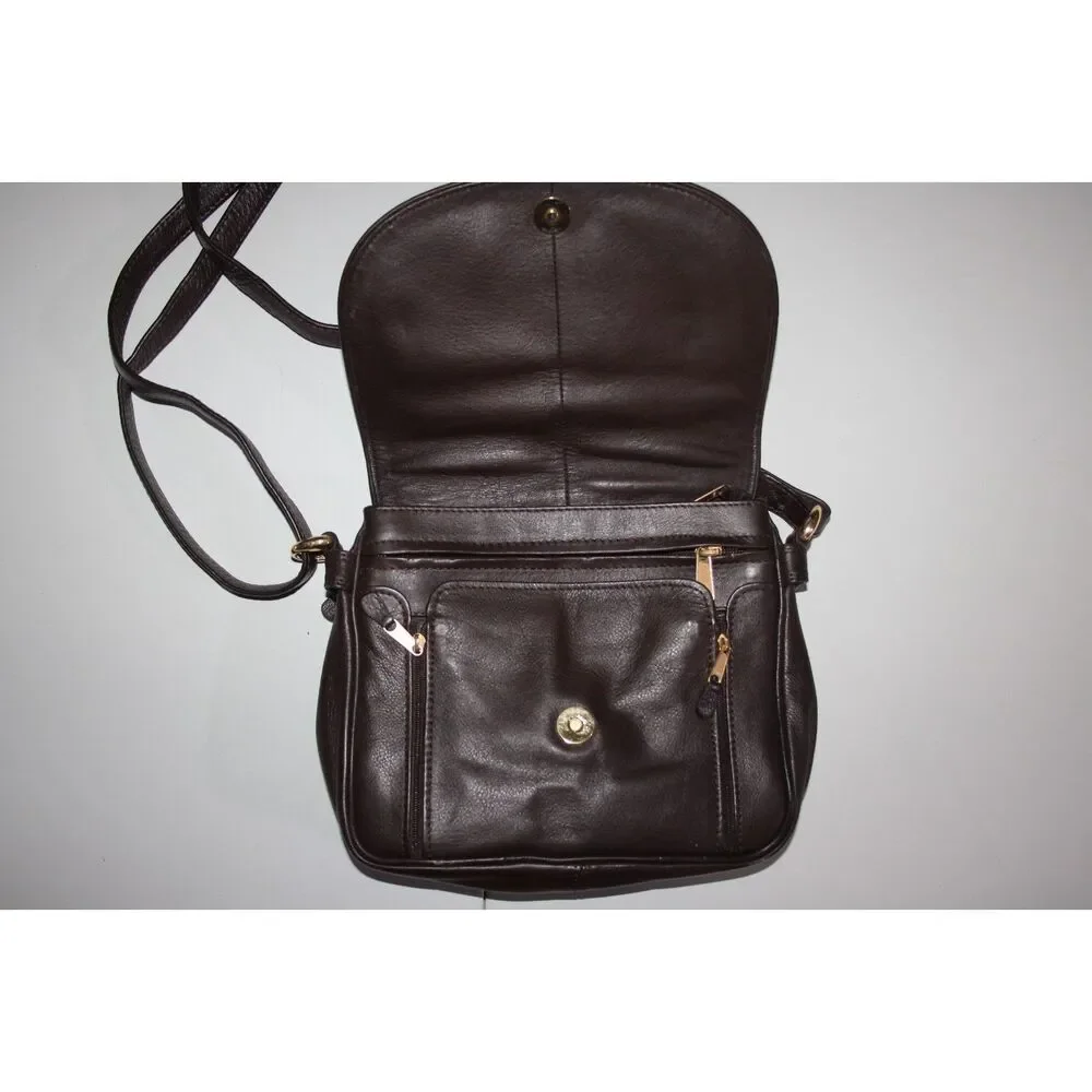 Vintage ILI New York Brown Leather Organizer Crossbody Bag Multi Pocket